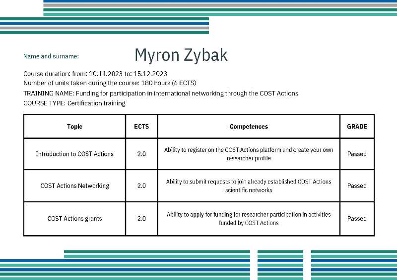 COST training Myron Zybak 2